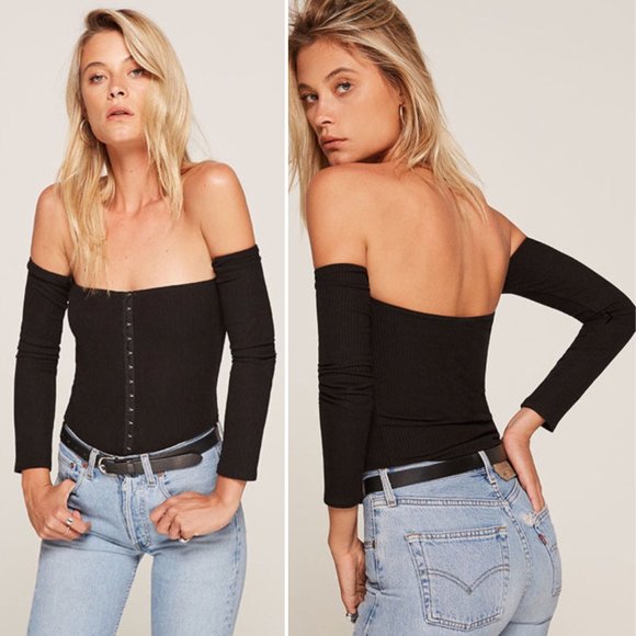 Reformation Tops - Reformation Off-the-Shoulder Preston Top Black